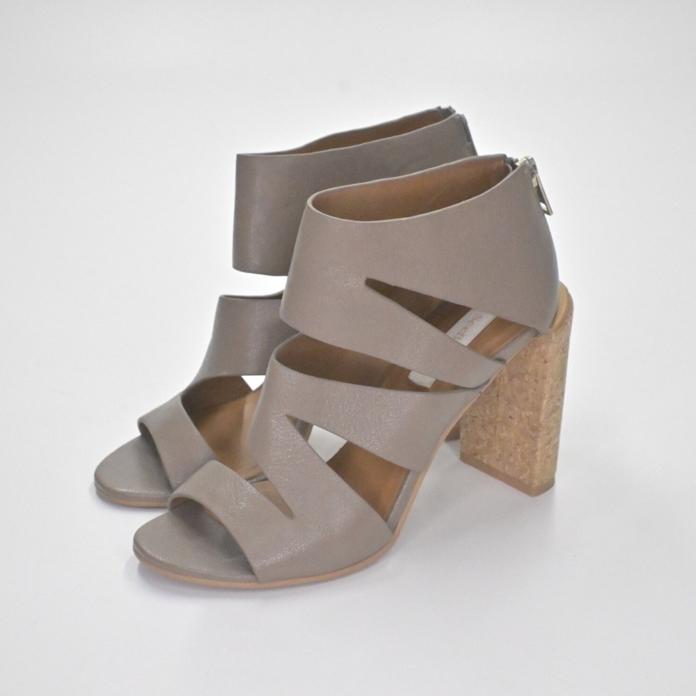 See by Chloe Dania Cork Heels Womens Size 37 Taupe Leather Strappy Open Toe Chic